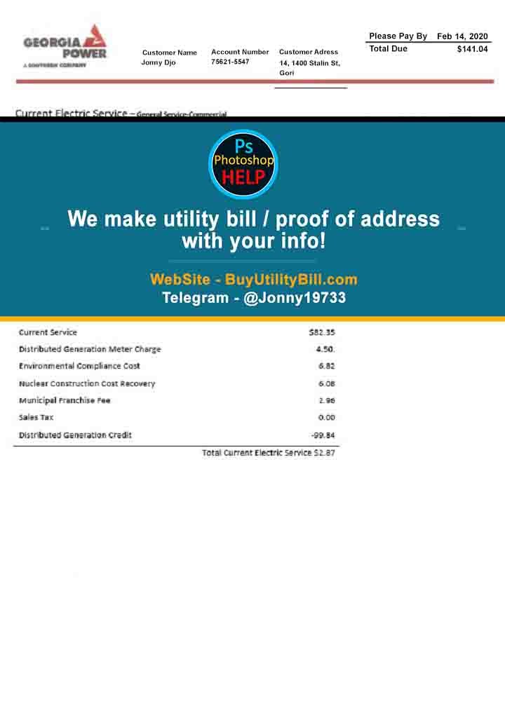 Georgia Electricity Fake Utility Bill Sample